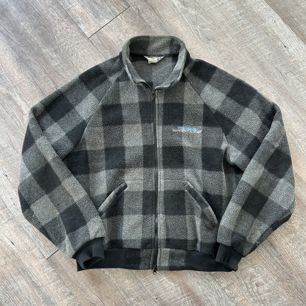 Vintage Swingster Michelin Sport Line Plaid Fleece Full Zip Jacket XL USA Made